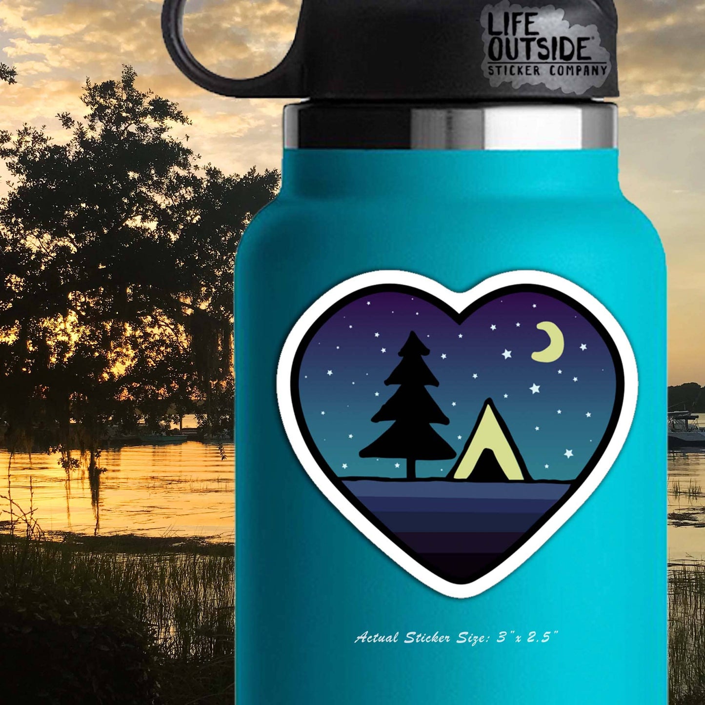 Heart Night Camping Sticker