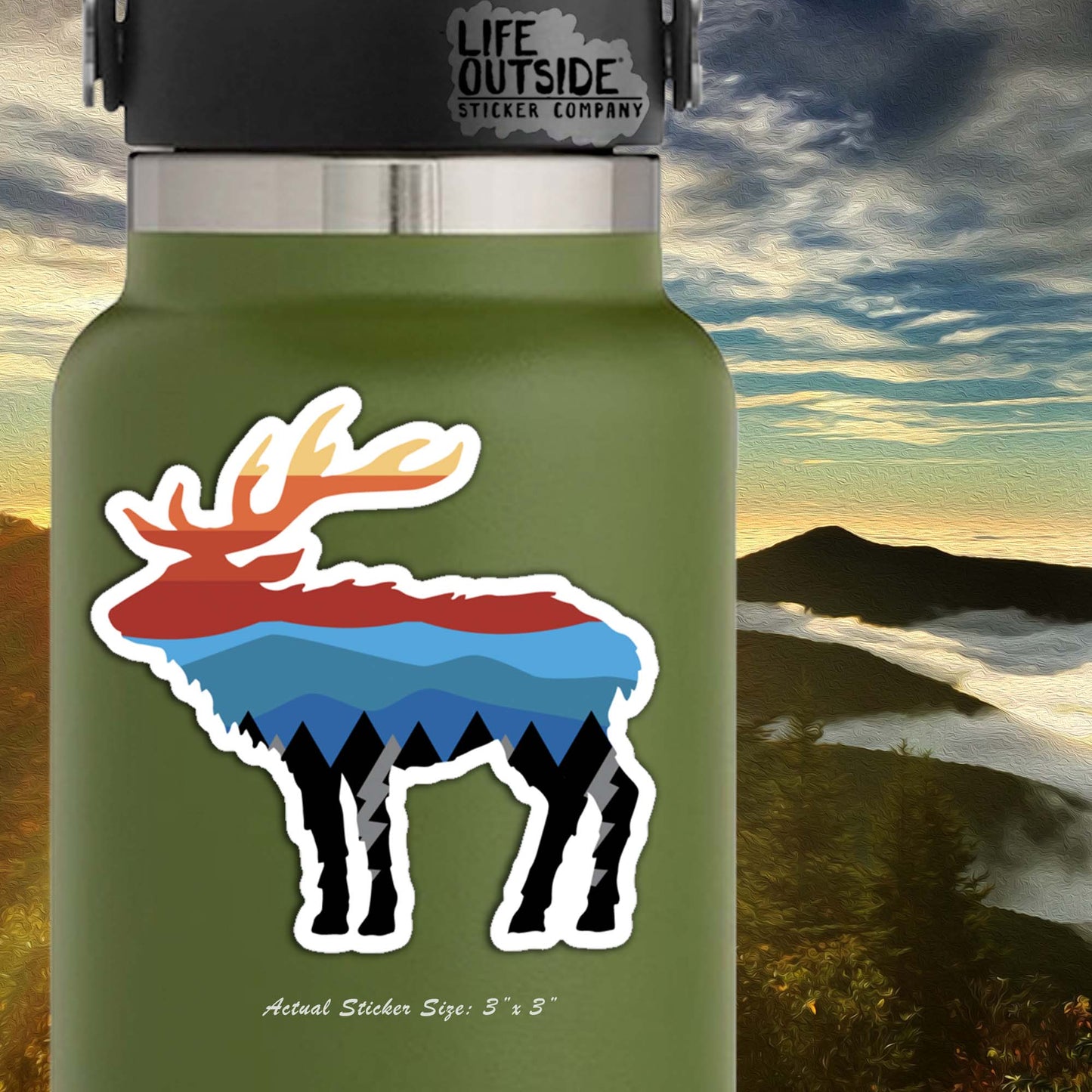 Multi Color Mtn Range Elk Sticker