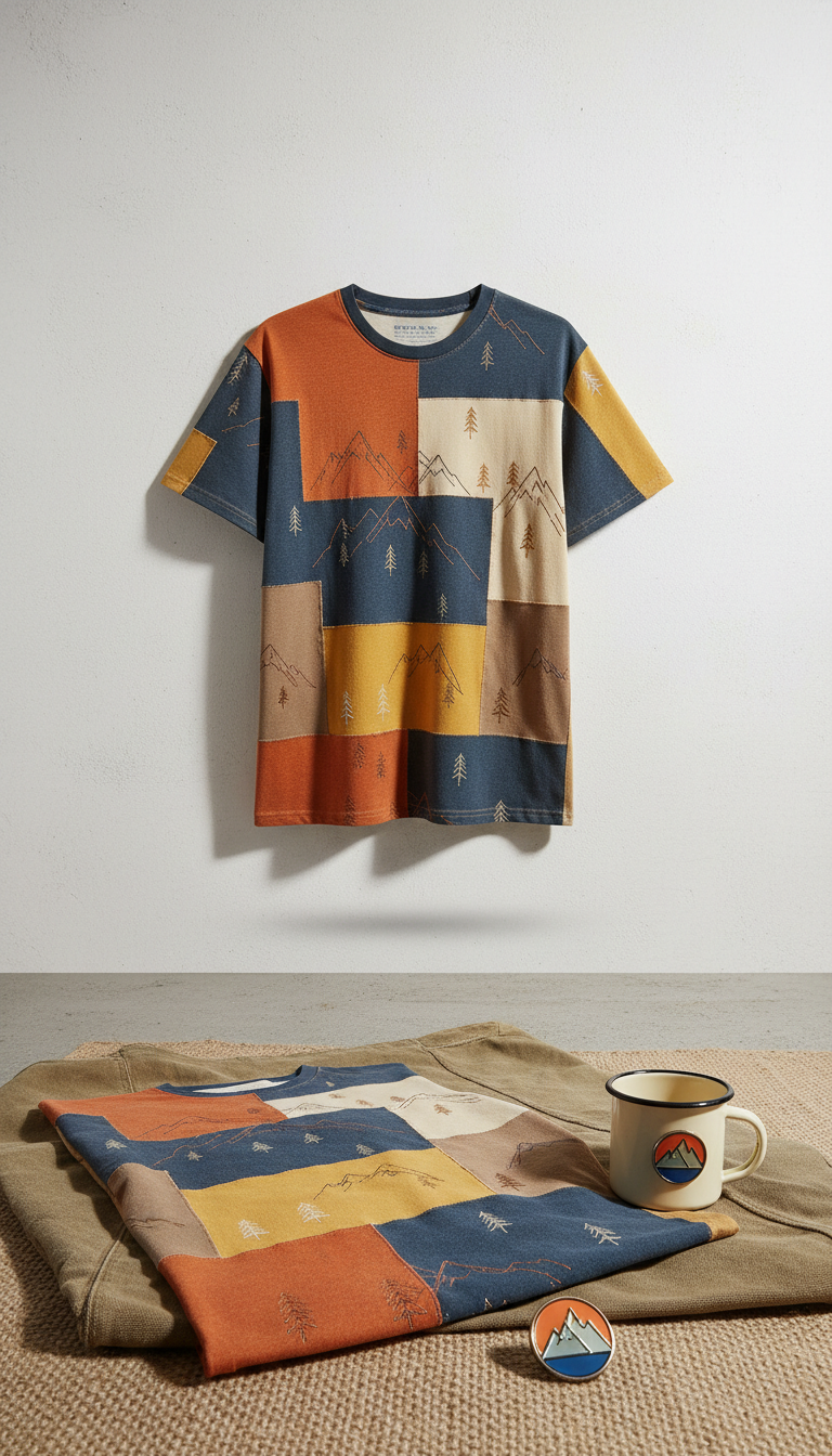 Mountain Patchwork Tee Cotton Blend