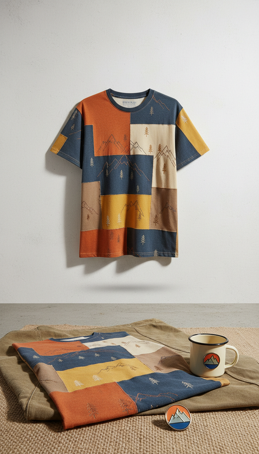 Mountain Patchwork Tee Cotton Blend