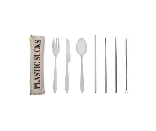 Conscious Cutlery - 7 Piece Travel Cutlery Set With Hemp Pouch Plastic Sucks